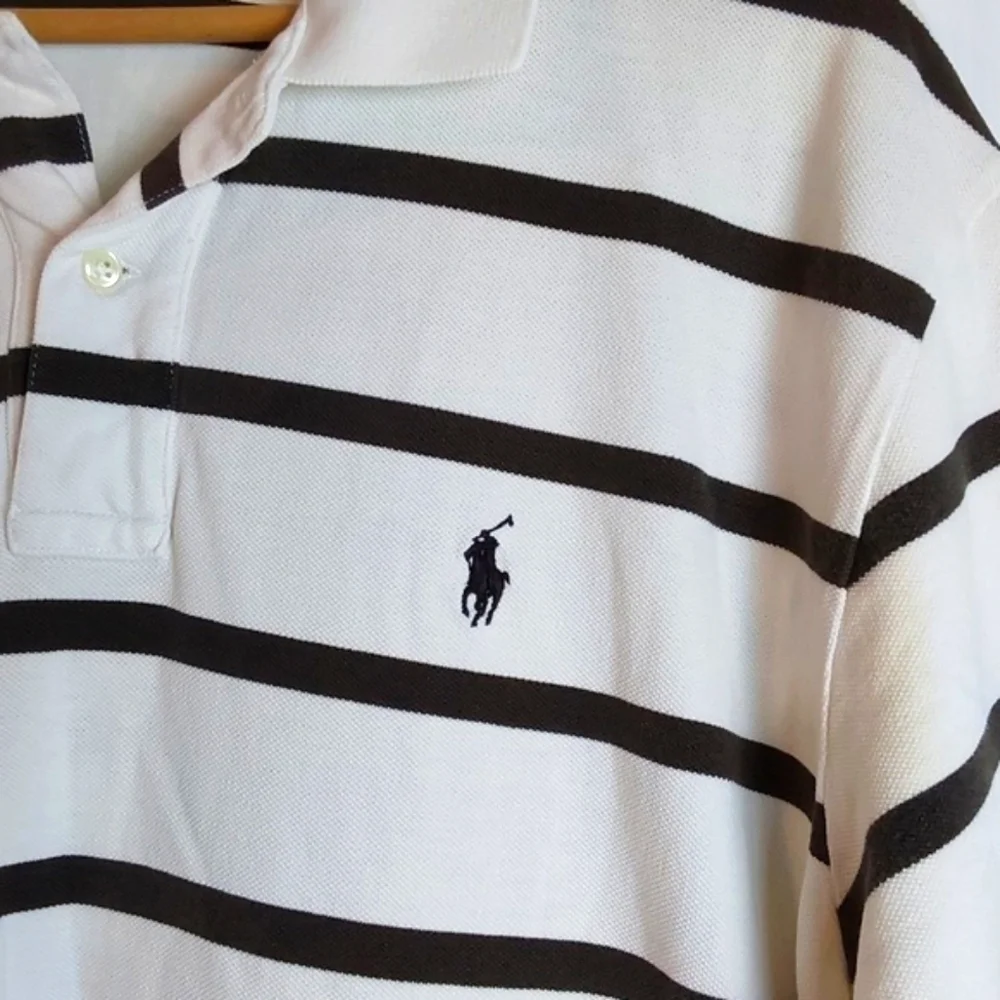 Ralph Lauren| Mens White /Black Striped Polo Shirt Short Sleeve Preppy Sz.XL